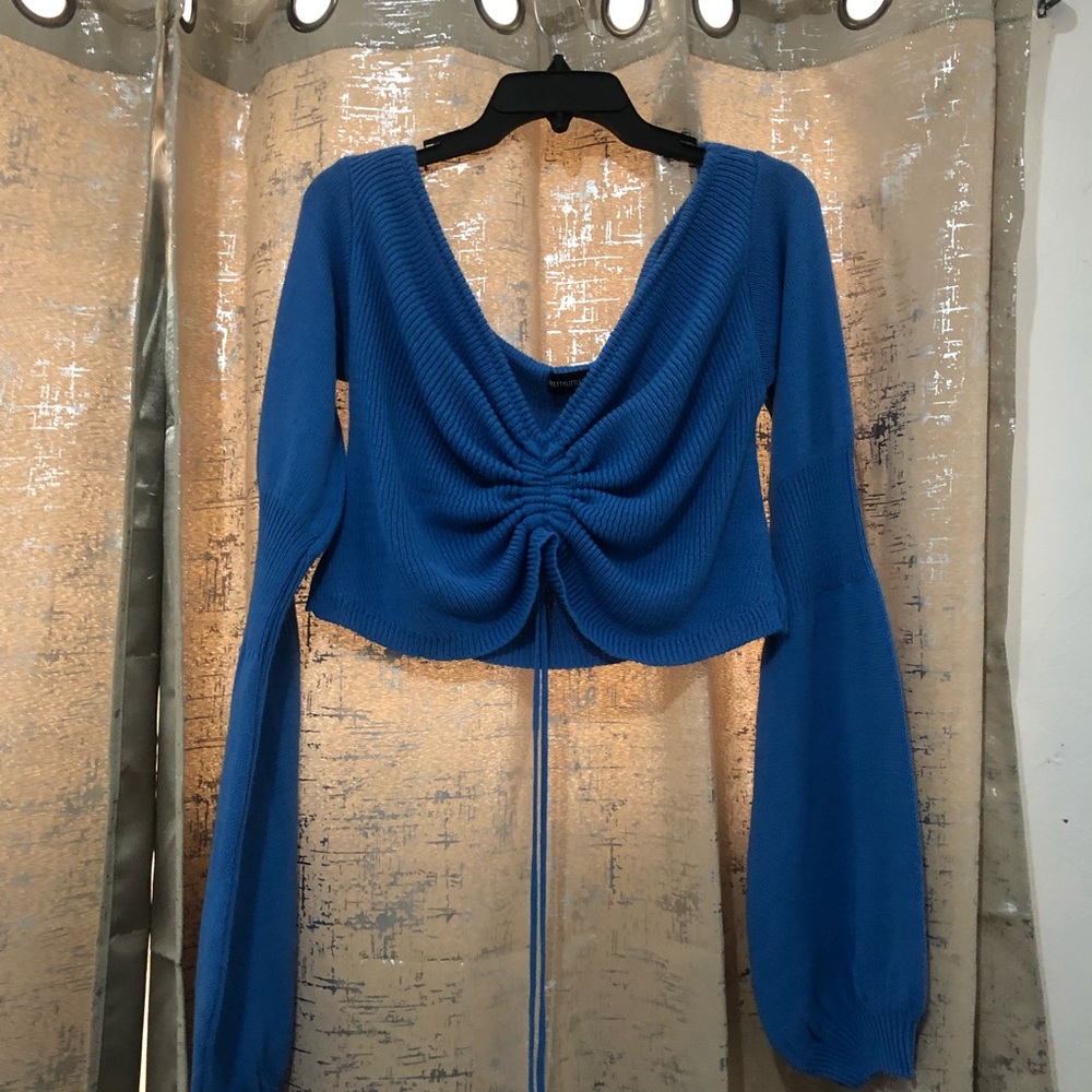 PLT Blue top ruched Knit